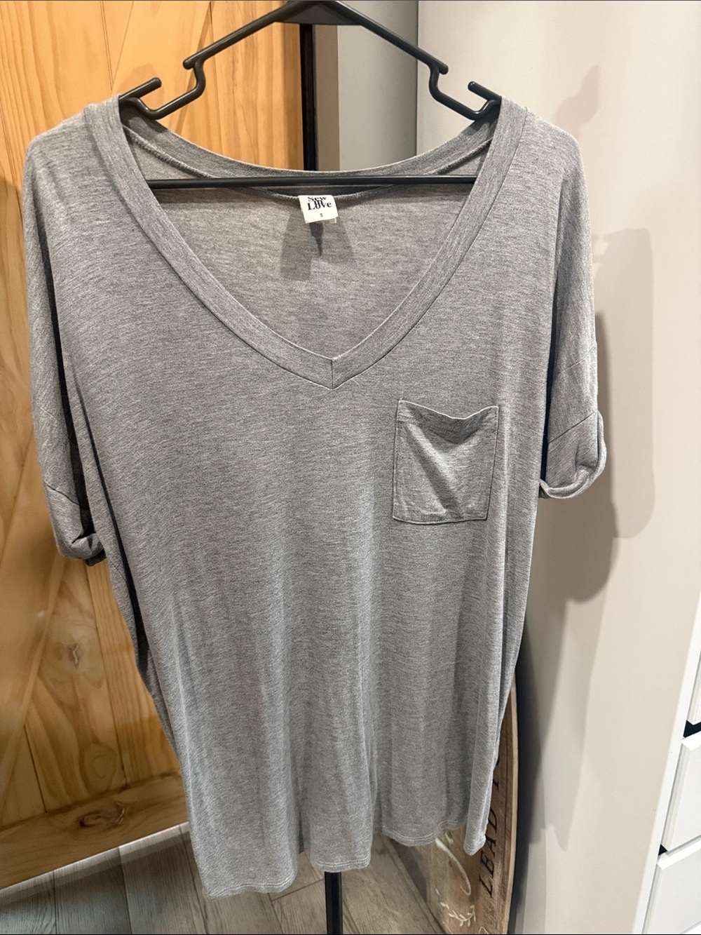 Sew In Love Heather Gray V-Neck Pocket Short Sleeve Tee